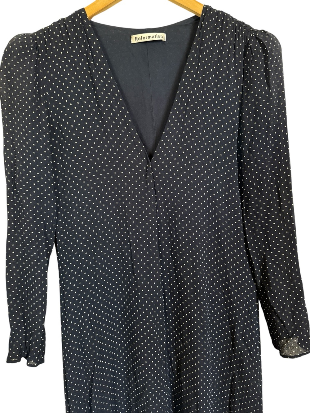 Reformation Navy Polka Dot Long Sleeve Midi Dress Women’s Size Med - Picture 3 of 11